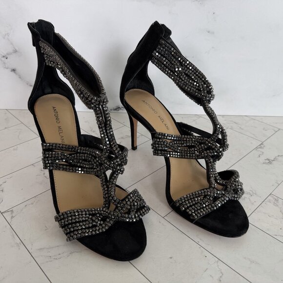 ANTONIO MELANI Shoes - Antonio Melani Black Suede Rhinestones Stiletto Heels Zip